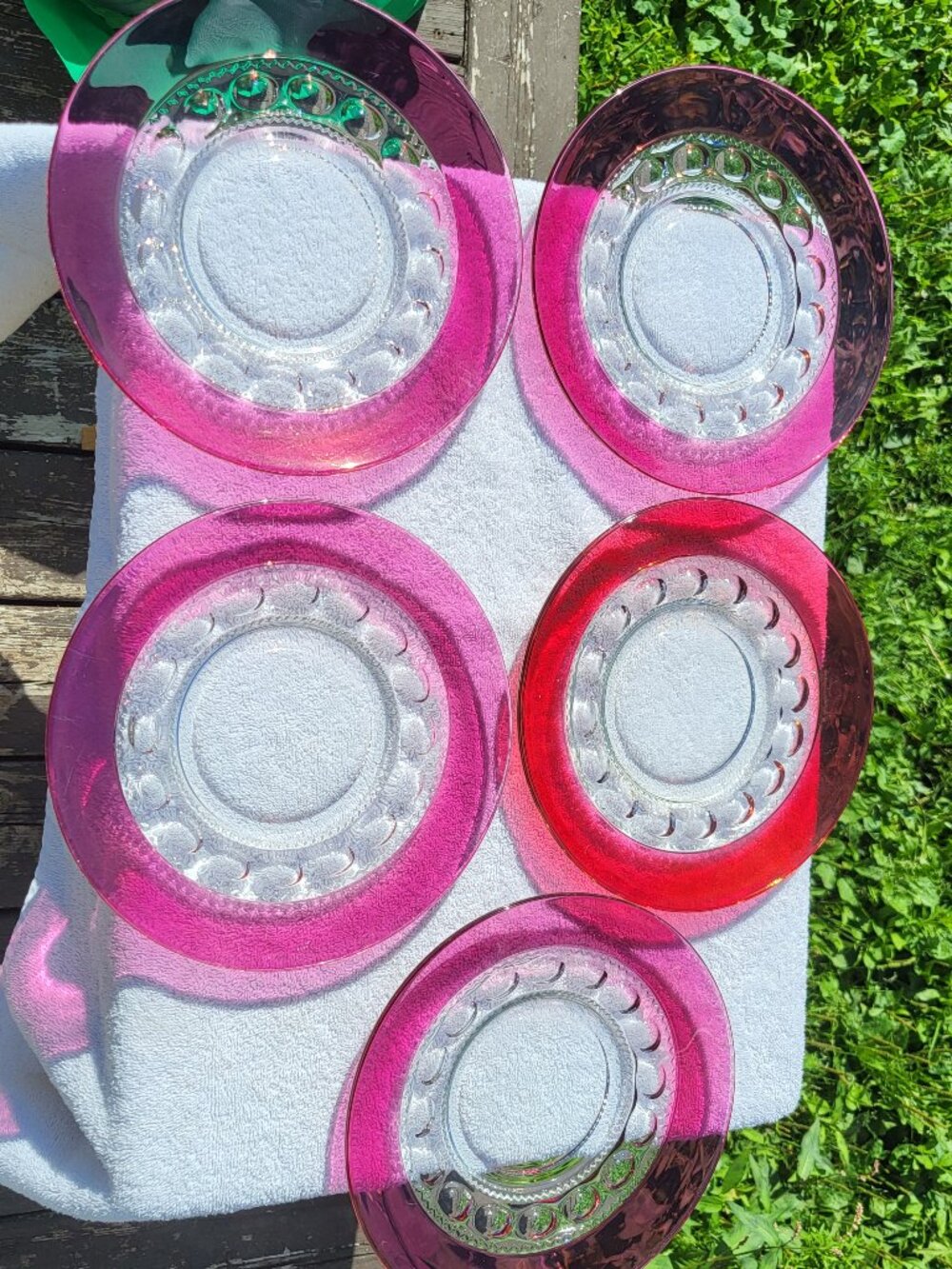 5 Vintage Indiana Glass Kings Crown Thumbprint Ruby Flash Luncheon Salad Plates